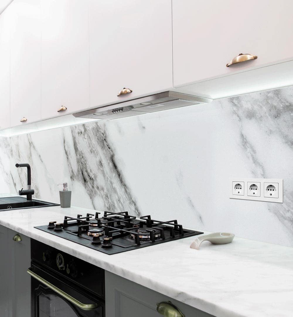 MyMaxxi - Selbstklebende Küchenrückwand Folie ohne Bohren - Motiv Marmor weiß 60cm hoch – Klebefolie Wandbild Küche - Wand-Deko – Mauer Steine Farbverlauf 280 x 60cm