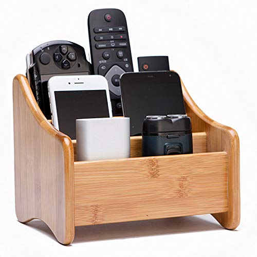 Holzsammlung Schreibtisch Organizer Multifunktionale Bambus Aufbewahrungsboxen Office Box mit 3 Fächer #1 - Perfekte Desktop-Box für Ihr Kosmetik, Smartphone, Fernbedienung und andere Kleinteile