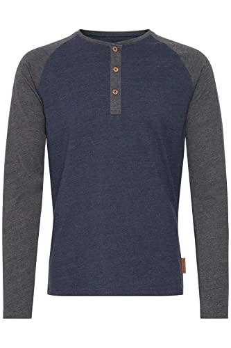 Indicode Winston Herren Longsleeve Langarmshirt Shirt Mit Grandad-Ausschnitt, Größe:XXL, Farbe:Navy Mix (420)