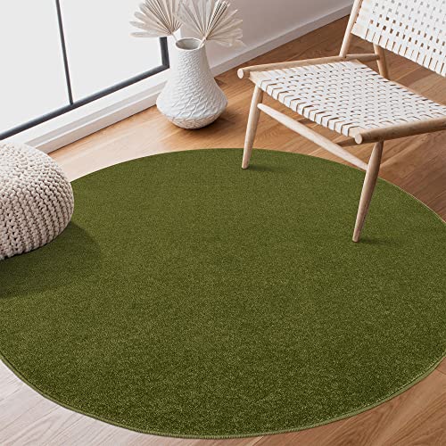 SANAT Kurzflor Teppich Wohnzimmer - Uni Modern Teppiche fürs Schlafzimmer, Arbeitszimmer, Büro, Flur, Kinderzimmer und Küche - Grün, 150 cm Rund