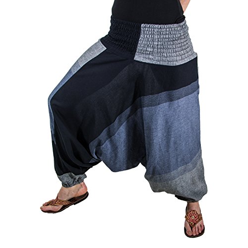 KUNST UND MAGIE Unisex orientalische Yoga Freizeit Haremshose, Farbe:Grau/Schwarz