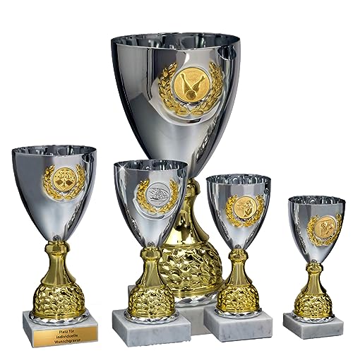 eberin · Wanderpokal · Metall Pokal Anneke · Kelchpokal Silber-Gold · Pokal mit Wunschtext und auswählbarem Motiv-Emblem · Größe 33,7 cm