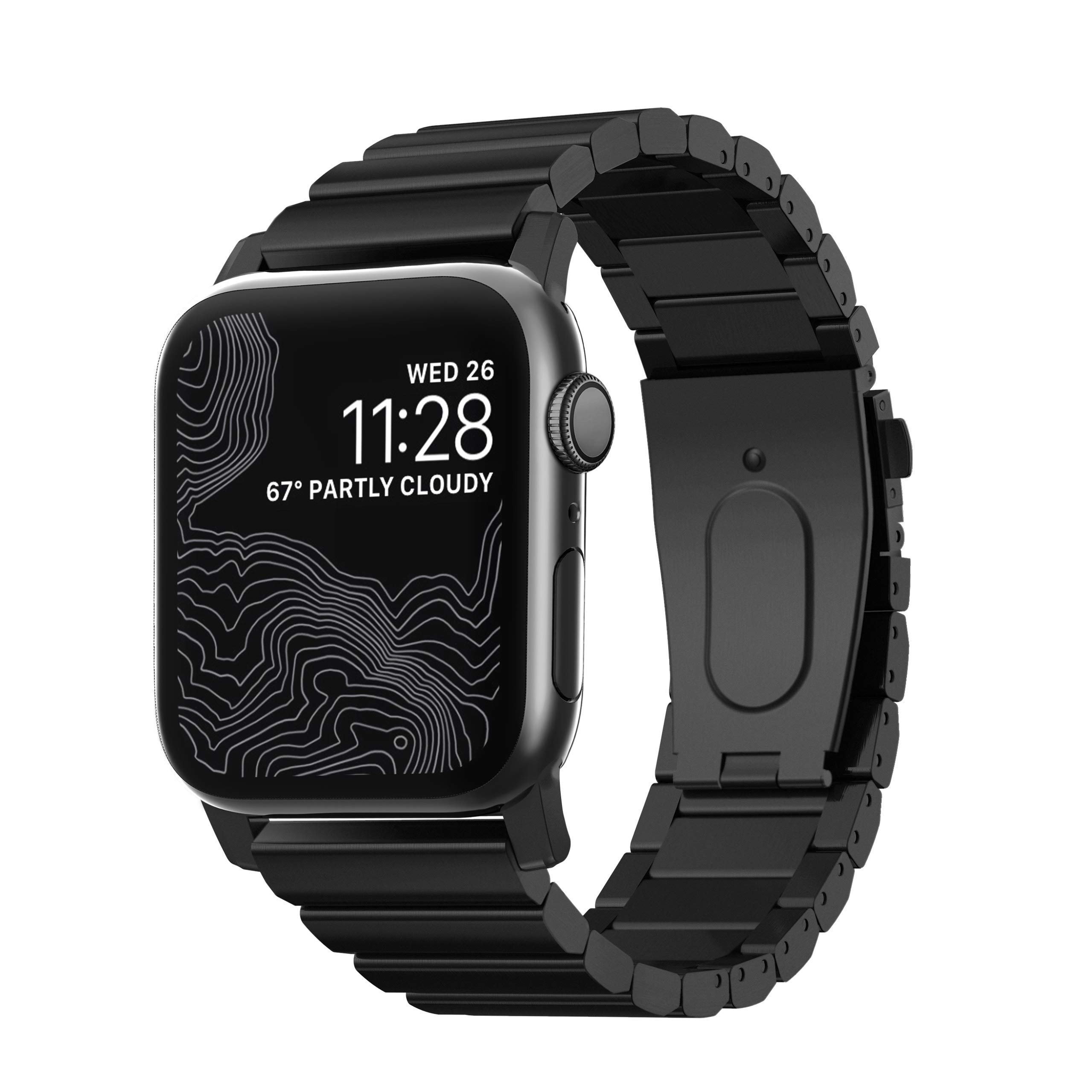 NOMAD Strap Stainless Steel Black kompatibel mit Apple Watch 44/42 mm | Robustes Apple-Watch-Armband aus Edelstahl in schwarz