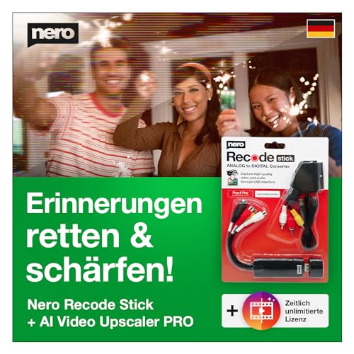 Nero - Retten Sie Ihre Erinnerungen | Video Grabber + Scart Adapter + AI Video Upscaler Pro Unlimited | Videoqualität verbessern| VHS digitalisieren | S-VHS | Hi8 | Super 8 | Windows 11/10
