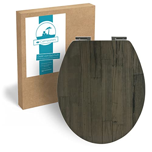 Calmwaters WC Sitz Holz mit Absenkautomatik Motiv Wood Anthrazit, Fast-Fix-Befestigung aus Metall, universale O-Form, stabiler Holzkern Toilettendeckel, Komfort Toilettensitz - 26LP5385