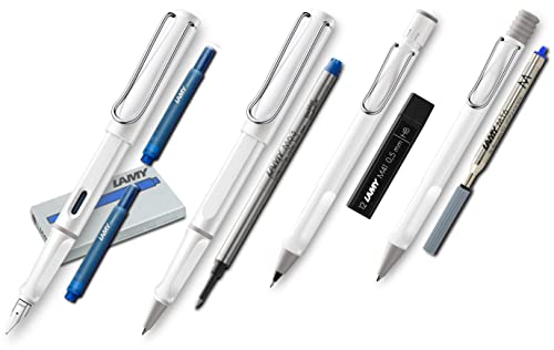 Lamy Safari Set [Füller + Kugelschreiber + Tintenroller + Bleistift] (inkl. Ersatzminen + Patronen, Weiß - White)