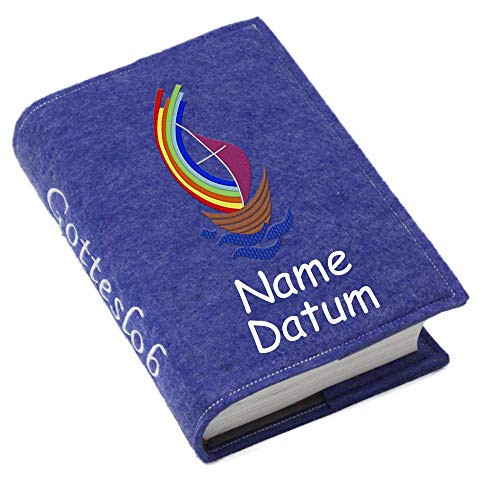 Gotteslob Gotteslobhülle Hülle Arche Filz mit Namen bestickt Einband Umschlag personalisierte Gesangbuchhülle, Farbe:blau meliert