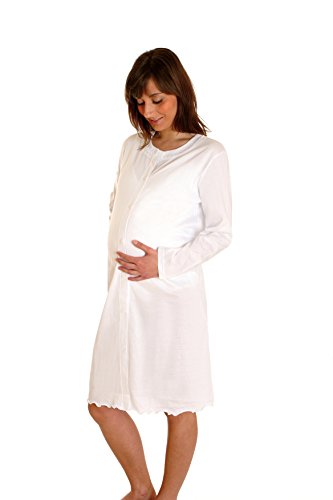 Premamy - Klinisches Shirt für Mutterschaft, offene Front Kleid, Jersey Baumwolle, prä-Post-Partum - Weiß - IV (M)