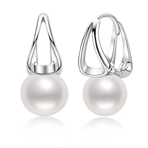 DYXIA Tropfen-Ohrringe für Damen, 8 mm, modisch, geometrisch, einfache Süßwasserperlen, S925-Silber, kleine Creolen, passend für empfindliche Ohren, mit Schmuckschatulle