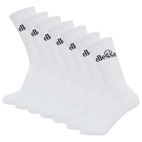 ellesse Unisex Sport-Socken, 7 Paar - Trego Sport Sock, Crew Socks, Tennis, Ripp-Bündchen, Logo Weiß 36-38