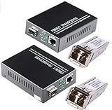 SFP+LC MM Dual Core A Pair of 1.25G/s Bidi Gigabit Multi-Mode Fiber Ethernet Media Converter with 2PCS Bidi SFP LC Dual Transceiver Module Included,-SX SMF RJ45 to SFP Slot up to 550M