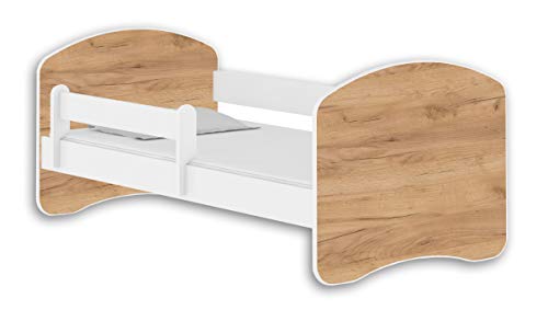 Jugendbett Kinderbett mit einer Schublade mit Rausfallschutz und Matratze Weiß ACMA II 140 160 180 (180x80 cm, Weiß - Eiche Craft)