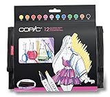 COPIC Classic Marker 12er Set "Leuchtende Farben" im Wallet, professionellee Layoutmarker mit einer mittelbreiten und einer feinen Spitze