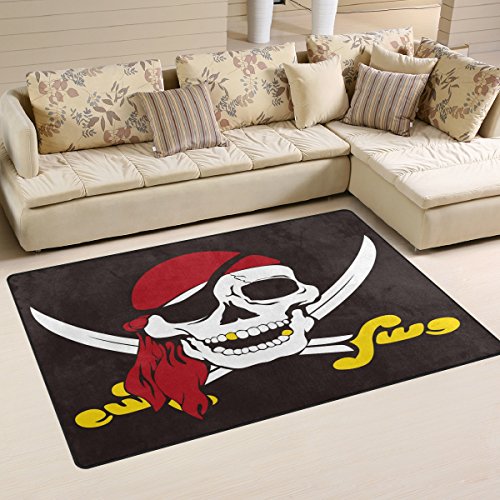 Use7 Teppich mit Piraten-Motiv und Totenkopf-Motiv, rutschfest, für Wohnzimmer, Schlafzimmer, 100 x 150 cm