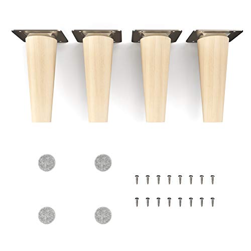 sossai® Holz-Möbelfüsse - Clif Round | Natur (unbehandelt) | Höhe: 12 cm | HMF1 | rund, konisch (gerade Ausführung) | Material: Massivholz (Buche) | für Stühle, Tische, Schränke etc.