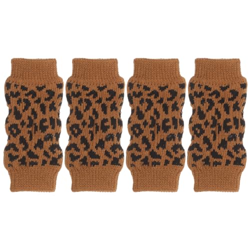 POPETPOP Pets Dog Leg Warmers - Winter Warm Socks Knitted Dog Leg Hock Protector & Cat Leg Hock Protector, Suitable for Small Medium Dogs Cats Set of 4 - Size M Leopard Suit