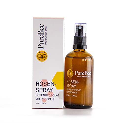 PureBee Rosenspray aus Bio Rosenhydrolat | Feuchtigkeitspflege für gesunde & schöne Haut | 100 ml in Braunglas | handgemacht in Baden-Württemberg