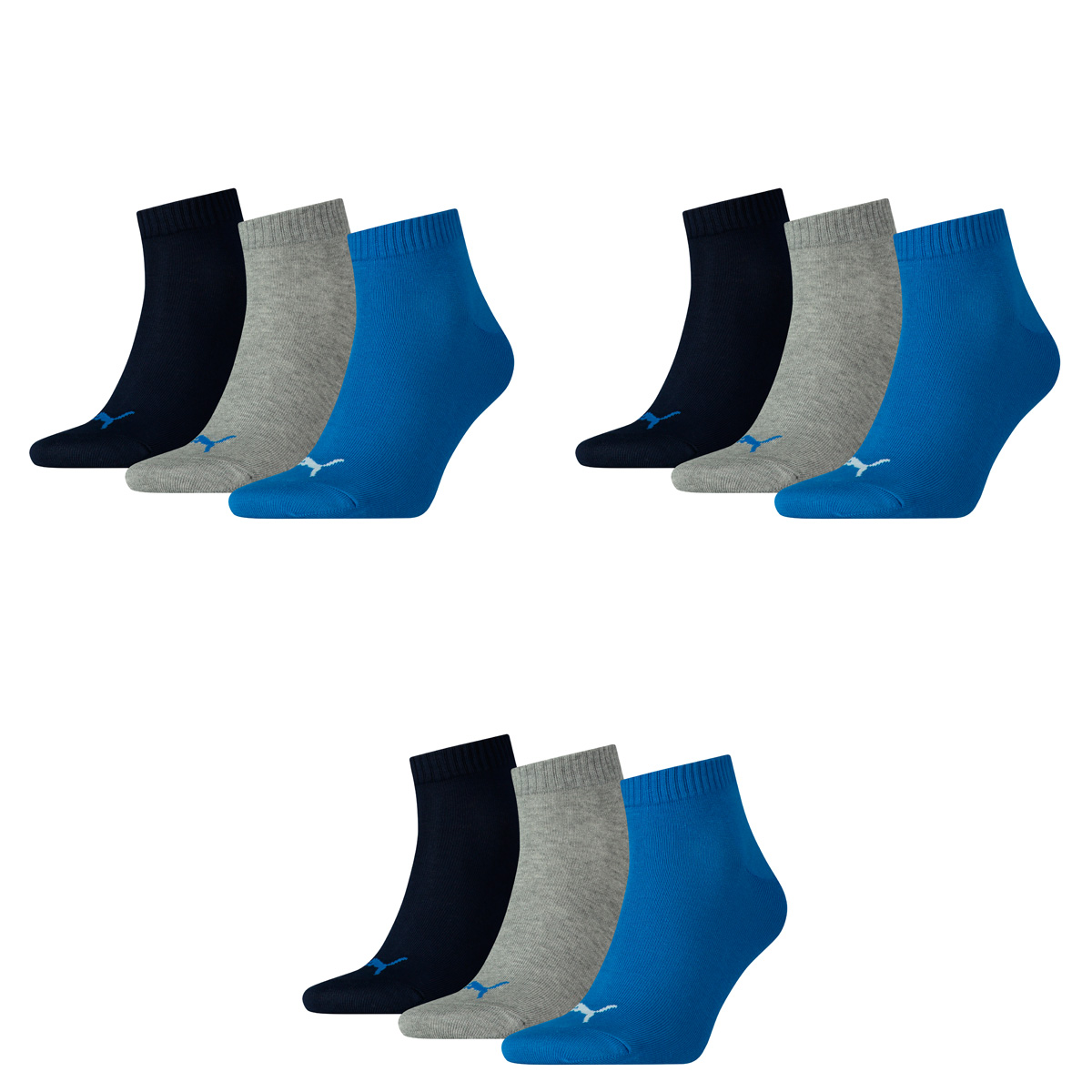 Puma 15 Paar Unisex Quarter Socken Sneaker Gr. 35-49 für Damen Herren Füßlinge, Socken & Strümpfe:35-38, Farbe:277 - blue/grey mélange