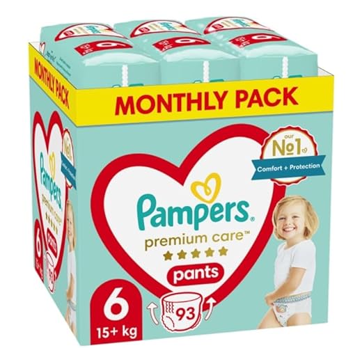 Pampers Premium Care Windeln, Größe 6, 93 Stück, 15kg+, Bester Schutz und Komfort von Pampers in leicht anzubringenden Windeln