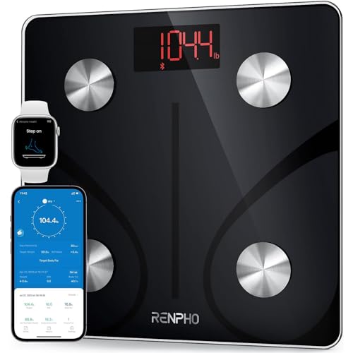 RENPHO Körperfettwaage 220kg, Digital Personenwaage BMI Waage, Smart Bluetooth Körperwaage, Körperzusammensetzung Überwachung Gesundheit Analyzer mit Smartphone App, 12"x12", Elis 1