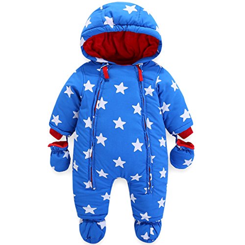 Baby Winter Overall Mit Kapuze Jungen Schneeanzüge mit Handschuhen und Füßlinge Warm Kleidungsset 6-9 Monate
