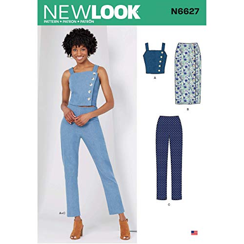 New Look N6627 Schnittmuster für Oberteil, Röcke und Hosen, Papier, Weiß, verschiedene Farben