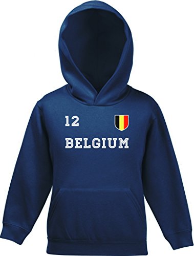 ShirtStreet Belgium Belgique Fußball WM Fanfest Gruppen Kinder Hoodie Kapuzenpullover Mädchen Jungen Trikot Belgien, Größe: 152,Navy