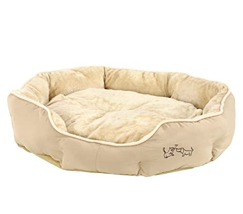 Dehner Hunde- und Katzenbett Sammy, oval, ca. 90 x 80 x 14 cm, Polyester, beige