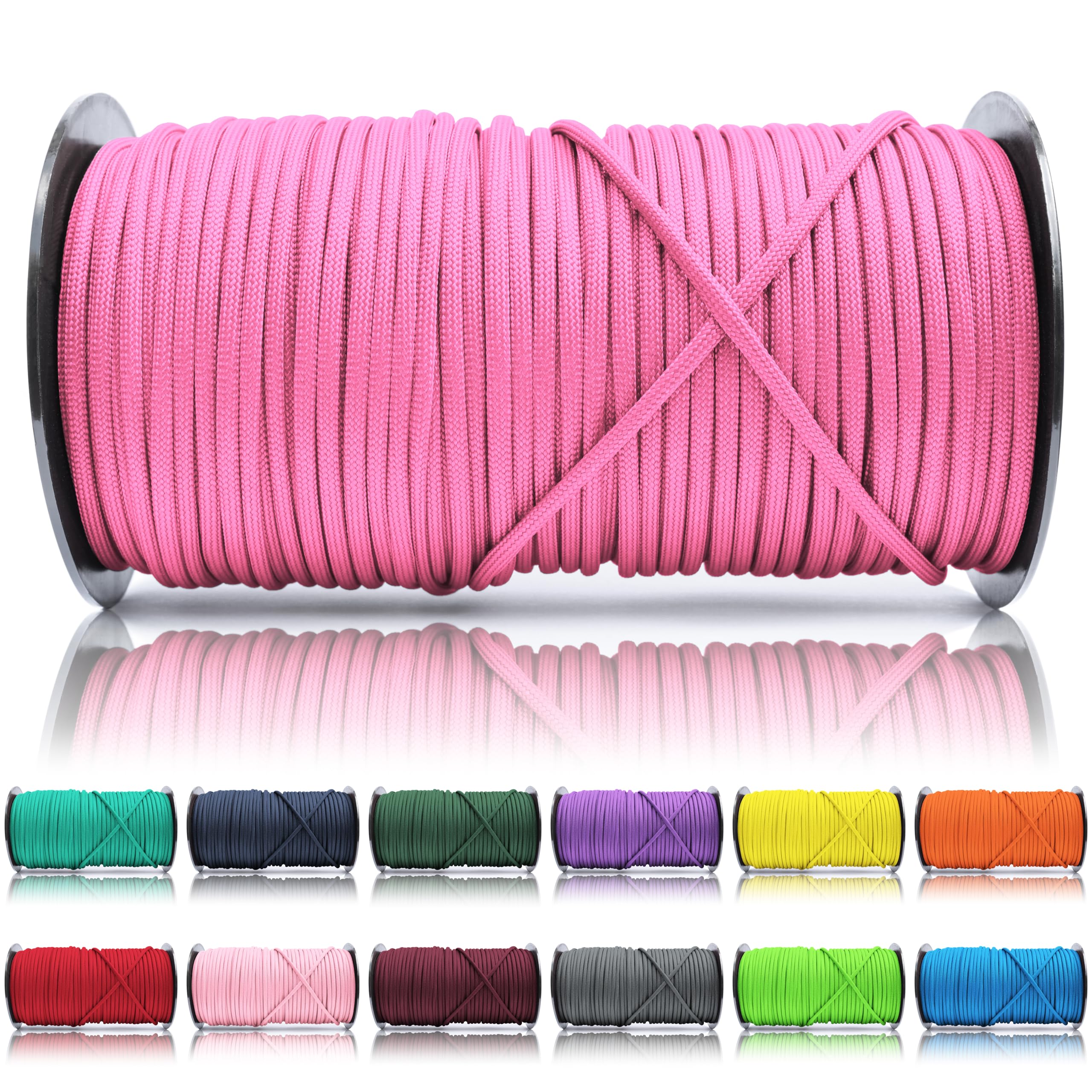 Ganzoo © Paracord 550 Seil Pink 4mm Schnur Typ 3, Nylon & Polyester, ideal für Basteln von Hundeleine Halsband Armband/Camping Survival und Outdoor 100 Meter Allzweckseil 7 Innenstränge