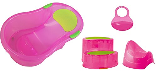 Bieco 79001002 - Baby Starter Set mit Badeanne, Töpfchen , Lätzchen und Tritt, pink