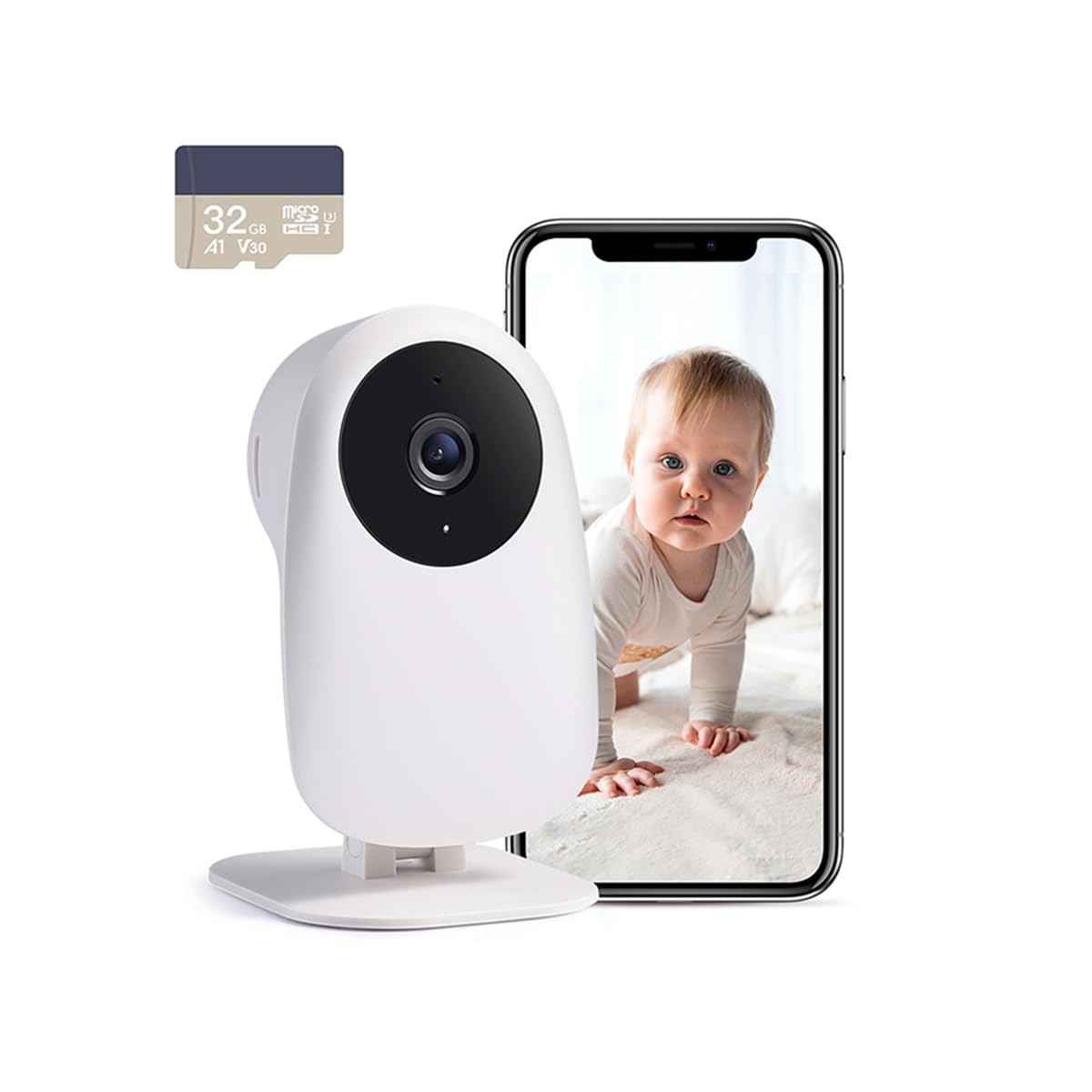 nooie Babyphone Kamera, Babyphone mit Kamera und SD Karte, WLAN Kamera Indoor mit APP und 1080P HD Nachtsicht Gegensprechfunktion Kompatibel mit Alexa und 2.4Ghz WiFi, Bewegungs Geräuscherkennung