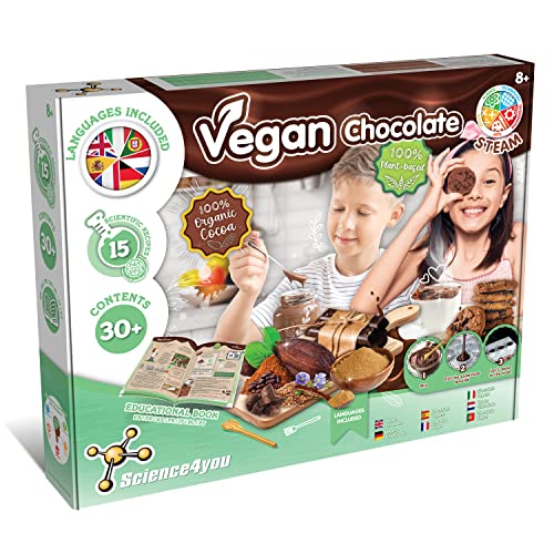 Science4you - Vegane Schokoladenfabrik für Kinder 8 Jahren - Pralinen Selber Machen Set mit 15 Experimenten für Kinder ab 8 - Schokoladenwerkstatt, Wissenschaftsspiele für Kinder