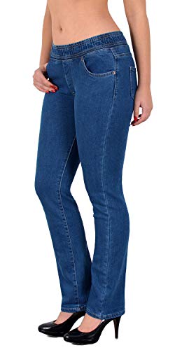 ESRA Damen Jeans Hose Straight Fit Jeanshose mit Gummibund bis große Größen Übergrösse J500