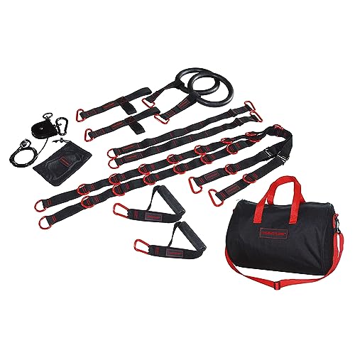 Tunturi Cross Fit Trainer Schlingentrainer Set / Ganzkörpertrainer / Suspensiontrainer mit Umlenkrolle und praktischer Tasche / schwarz-Rot, One Size