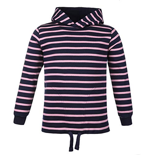 modAS Bretonisches Kinder Kapuzenshirt - Mädchen Jungen Longsleeve Kapuzen-Pullover Langarm Shirt mit Streifen aus Baumwolle in Blau/Rosa Größe 146-152