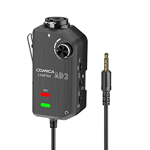 Comica LINKFLEX.AD2 XLR/6,35 mm Mikrofon vorverstärker mit 48V Phantomspeisung, Echtzeitmonitor, XLR/Gitarrenadapter für iPhone, iPad, Mac PC, Android und DSLR Kameras