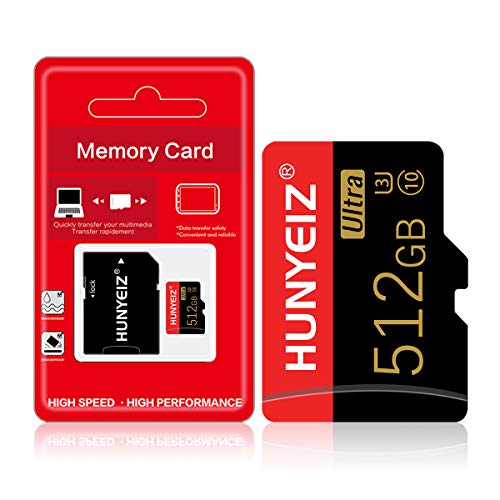512GB Micro SD Karte mit Adapter SD Speicherkarten für Kamera (Class 10 High Speed), Speicherkarte für Smartphone