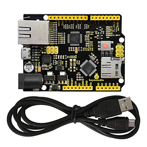 KEYESTUDIO W5500 Ethernet-Steuerplatinen-Entwicklungsplatine für Arduino IDE, unterstützt MicroSD-Karte mit USB-Kabel, nicht Ethernet-Shield (KEIN Pin)