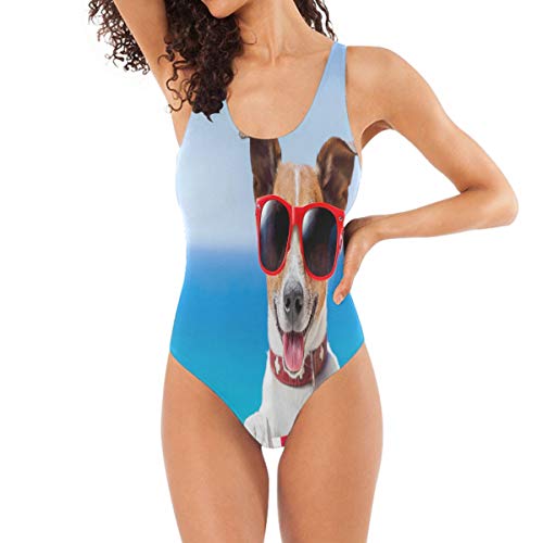 AUUXVA Bigjoke Damen-Badeanzug für den Sommer, mit Hundemotiv, gerüschter Bauchkontrolle, Badeanzug für Erwachsene, Damen, Teenager, Mädchen Gr. M, multi