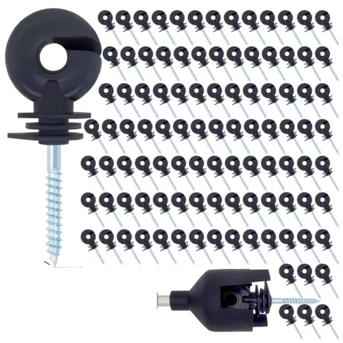 Kytxqikd Elektrozaun-Isolator, Einschraubbarer Isolator, Zaun-Ringpfosten-Holzpfosten-Isolator mit Isolator-Steckschlüssel-Werkzeug, 100 Stück, B