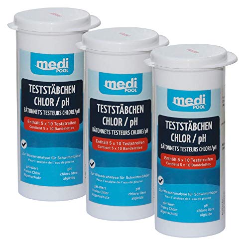 Medipool 3 Dosen 502010803MP Teststreifen für Chlor/pH Wert/Algenschutz 150 Teststäbchen
