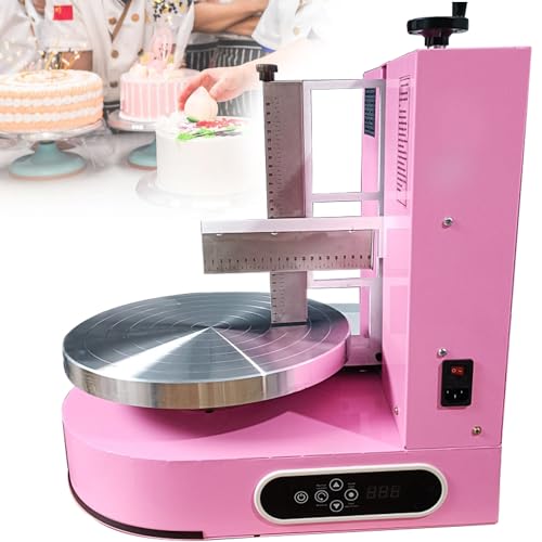 Qiang Kuchencreme-Verteilmaschine,Beschichtungsmaschine Kuchendekorationsmaschine,Kuchencreme-Glätter,Verstellbarer Schaber 36cm Drehteller,für 15,2–35,5cm große Kuchen,Pink