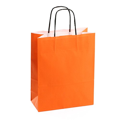 150 x Papiertragetaschen orange 24+11x31 cm | stabile Papiertüten farbig | Papierbeutel Kordelhenkel | Papiertaschen klein | HUTNER