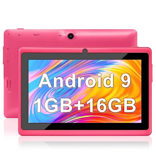 Haehne 7 Zoll Tablet PC, Google Android 9.0 GMS Zertifiziertes, Quad Core 1GB RAM 16GB ROM, Zwei Kameras, 1024 x 600 HD Bildschirm, Bluetooth, WiFi, Rosa