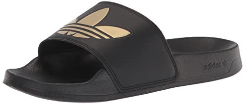adidas Originals Women's Adilette Lite Slides Slipper, Core Black/Core Black/Matte Gold, 8