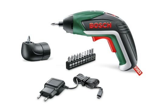 Bosch Akkuschrauber IXO Medium Set (5. Generation, Winkelaufsatz, 10 Bits, USB Ladegerät, Softcase, 3,6 Volt)