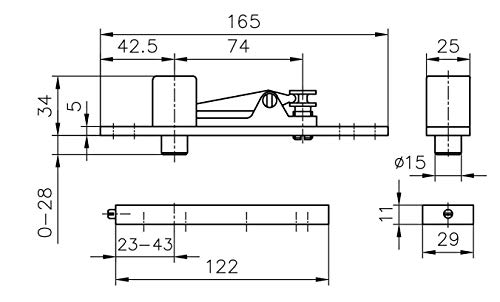 Zapfenband dormakaba 8062 für Pendeltüren, Bandzapfenlänge 45 mm verstellbar von 23-43 mm