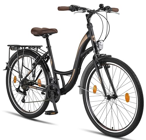 Licorne Bike Stella Premium City Bike in 26 Zoll - Fahrrad für Mädchen, Jungen, Herren und Damen - Shimano 21 Gang-Schaltung - Hollandfahrrad - Schwarz