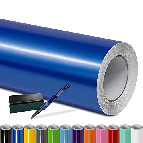 Folindo® Autofolie Blau Glanz (15€/m²) | 100 x 152 cm | + Rakel & Cutter | Selbstklebende Luftkanal Folie zur Auto Folierung | Blasenfrei