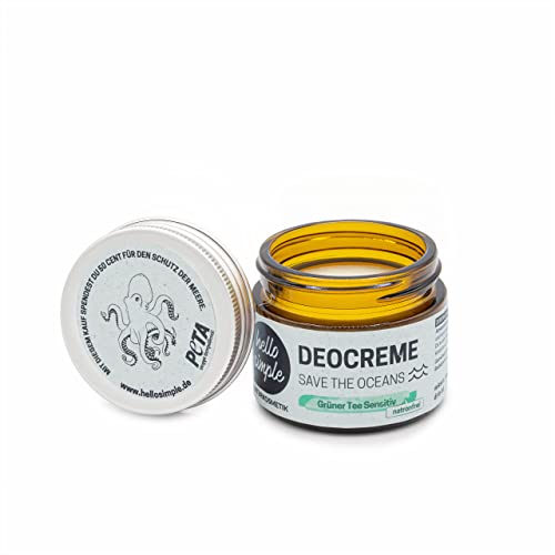 hello simple - Deocreme Deodorant Deo Creme (50 g) - SAVE THE OCEANS! - nachhaltige und zertifizierte Naturkosmetik - Deo Frauen Männer - ohne Aluminium, vegan, bio, plastikfrei(Grüner Tee)